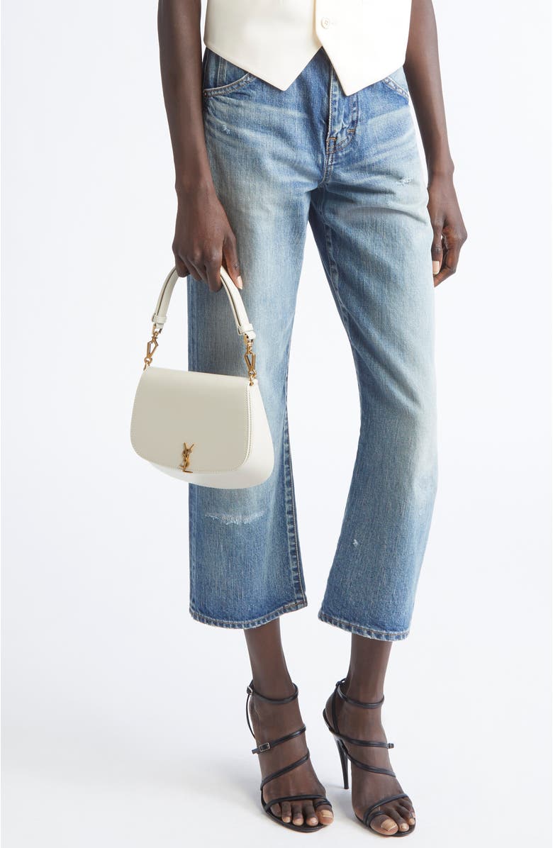 Saint Laurent Mini Voltaire Box Leather Top Handle Bag, Alternate, color, Blanc Vintage