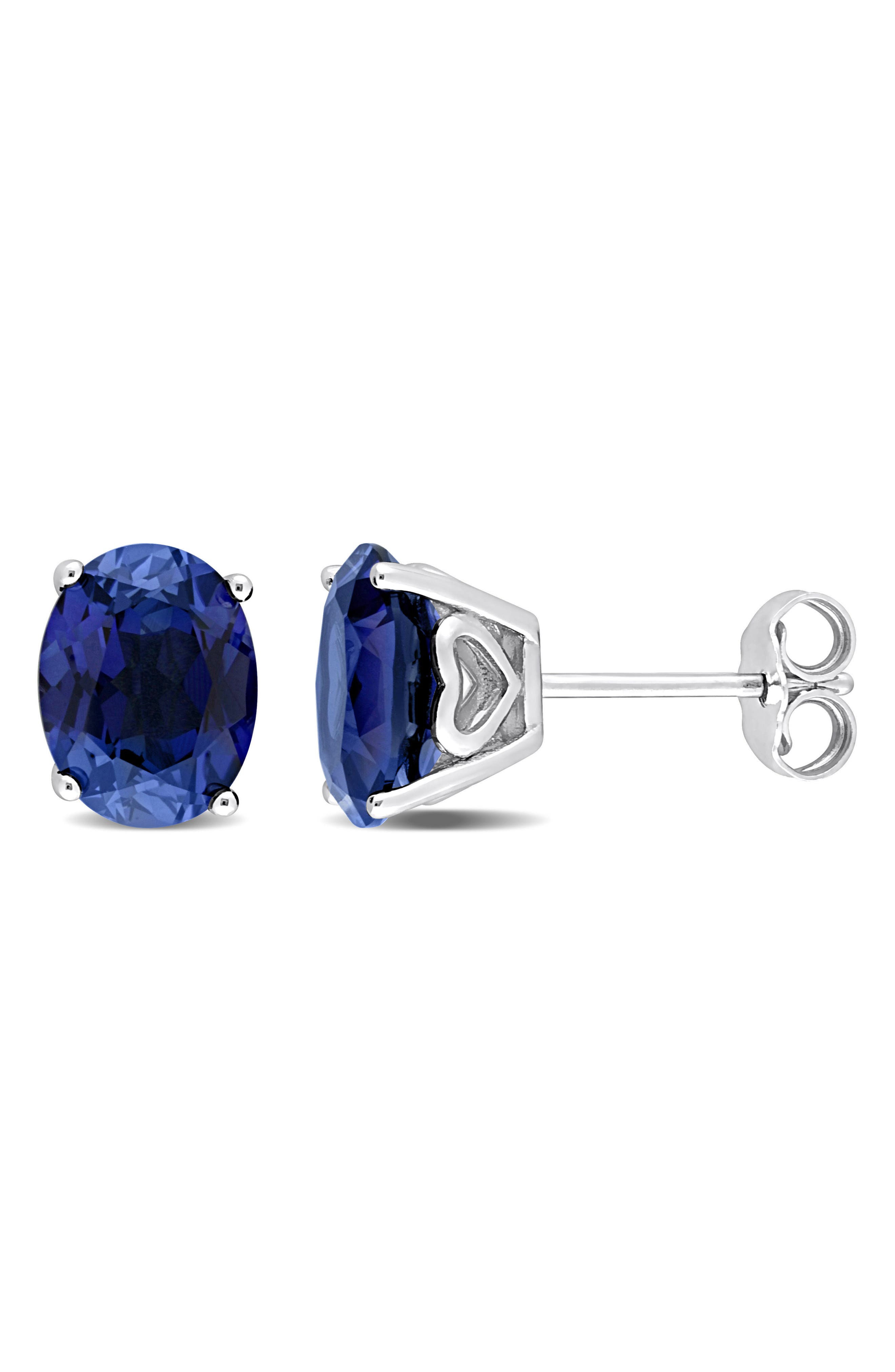 DELMAR Lab-Created Blue Sapphire Oval Stud Earrings