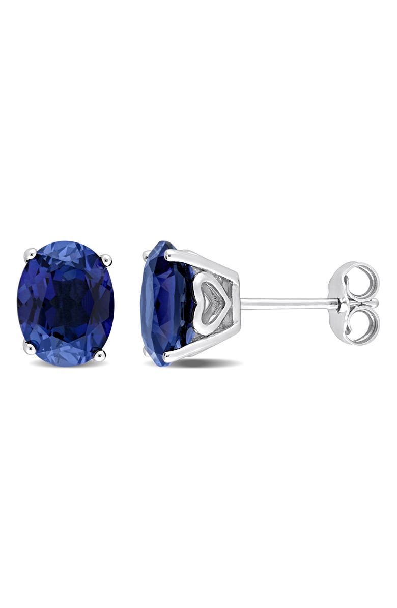 DELMAR Lab-Created Blue Sapphire Oval Stud Earrings, Main, color, Blue