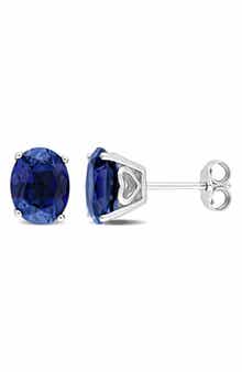 DELMAR Lab-Created Blue Sapphire Oval Stud Earrings