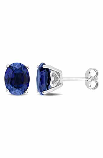 DELMAR Lab-Created Blue Sapphire Oval Stud Earrings