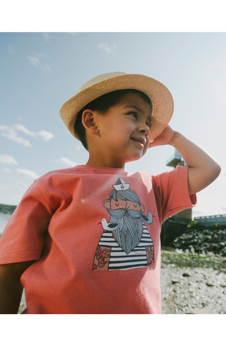 Deux par Deux Organic Cotton Sailor Graphic Short Sleeve T-Shirt, Alternate, color, Brick