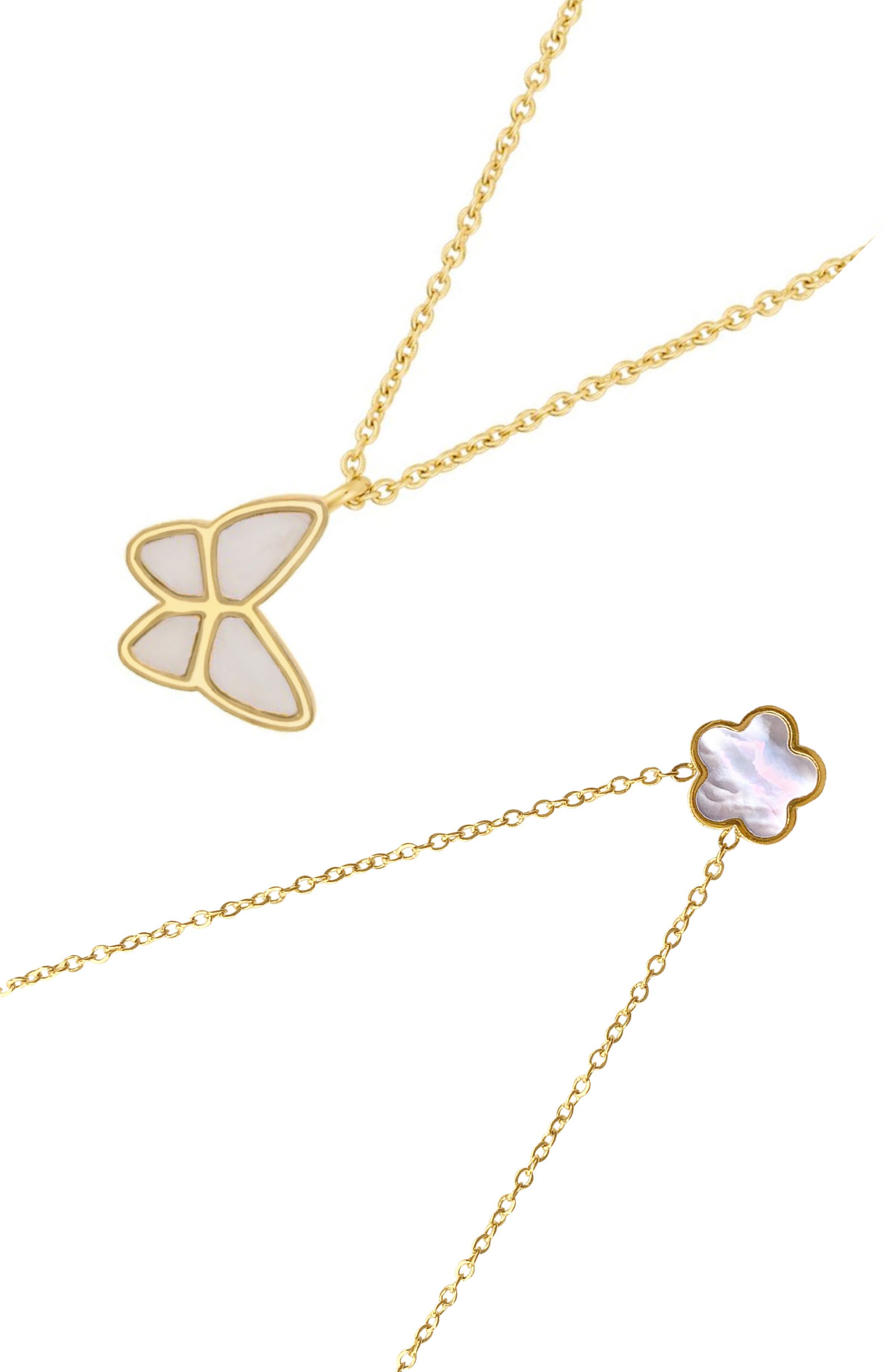 Adornia Set of 2 Mother-of-Pearl Butterfly & Clover Pendant Necklaces