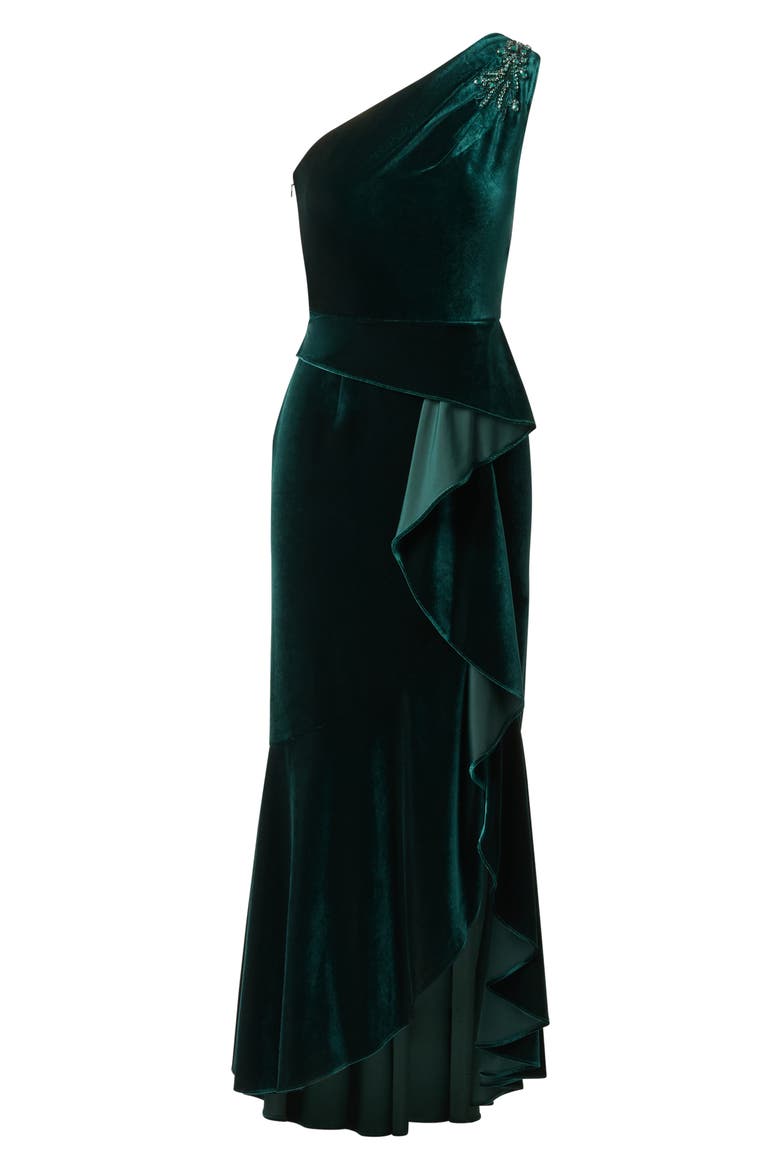 One-Shoulder Velvet Gown, Alternate, color, HUNTER