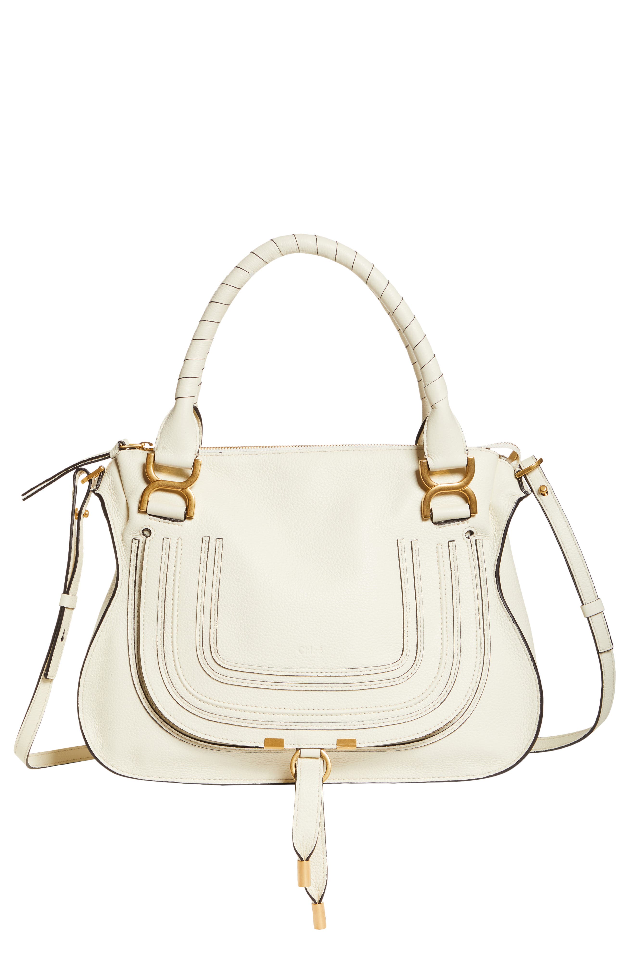 Chloé Medium Marcie Calfskin Leather Satchel, Main, color, Natural White