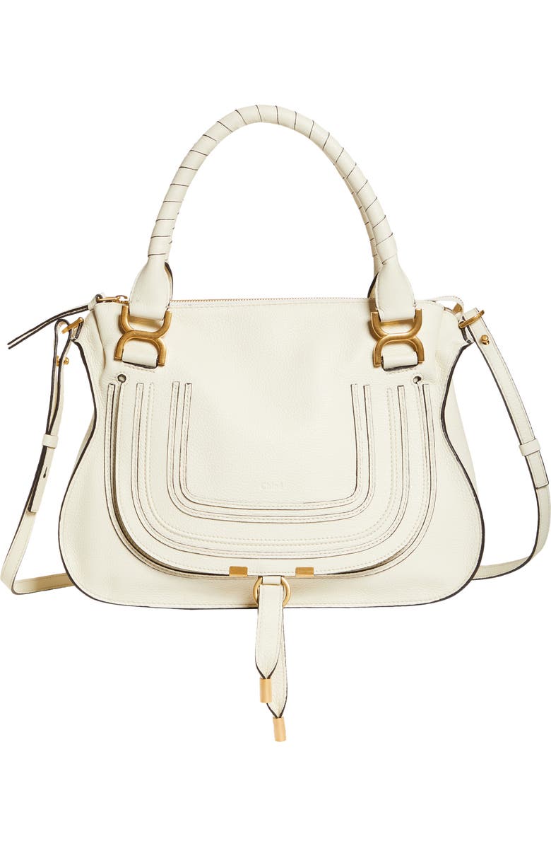 Chloé Medium Marcie Calfskin Leather Satchel, Main, color, Natural White