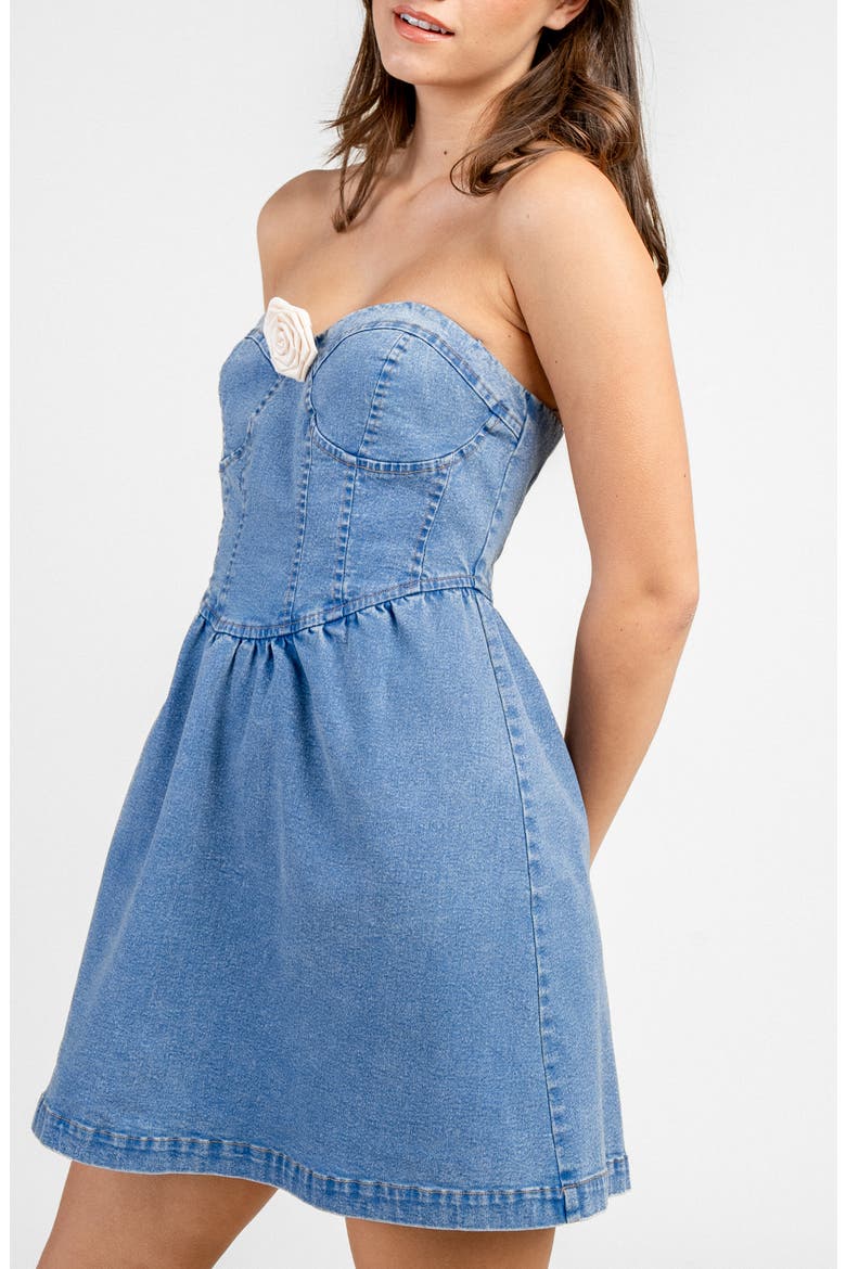 Strapless Denim Minidress, Alternate, color, DENIM