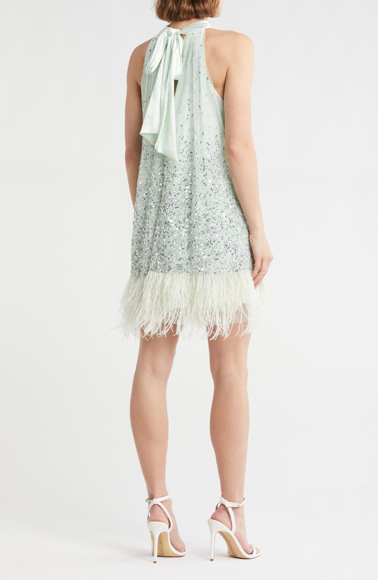 Alice + Olivia Erna Sequin & Feather Halter Neck Dress, Alternate, color, Sea Spray