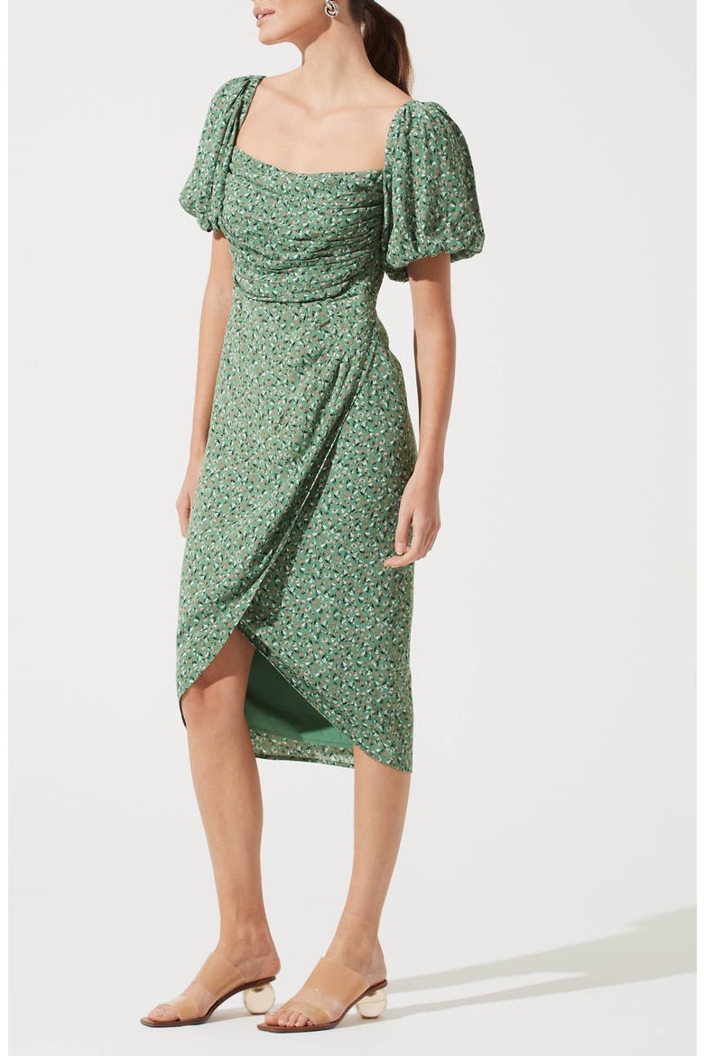 Square Neck Bubble Sleeve Dress, Alternate, color, GREEN MULTI FLORAL