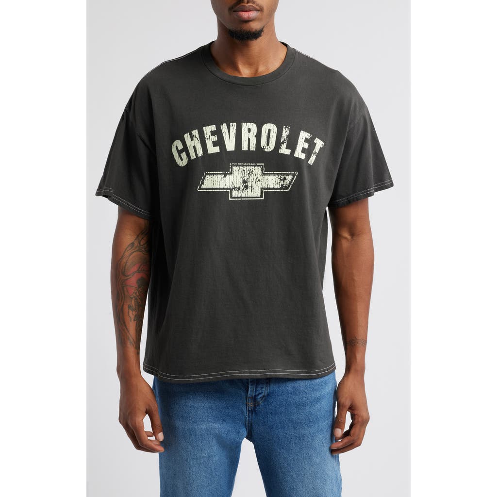 Shop Goodie Two Sleeves Chevrolet Cotton Graphic T-shirt In Black Pigment Dye