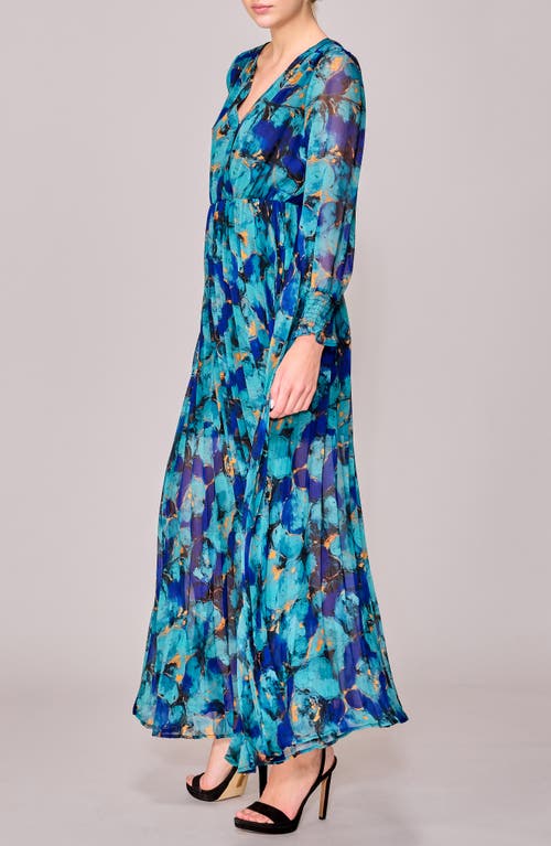Melloday Surplice Neck Long Sleeve Pleated Maxi Dress
