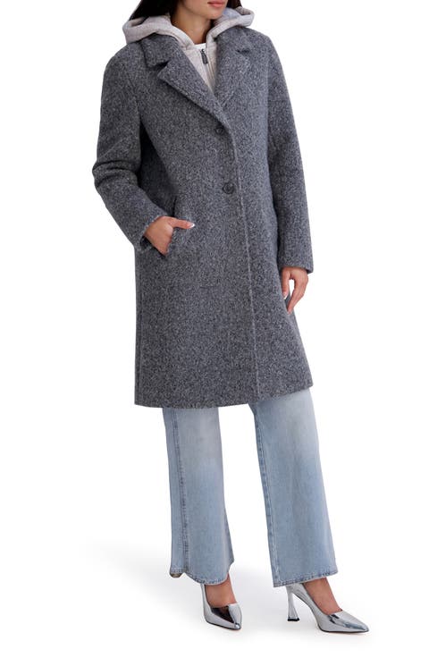 Textured Coat with Removable Hoodie Bib