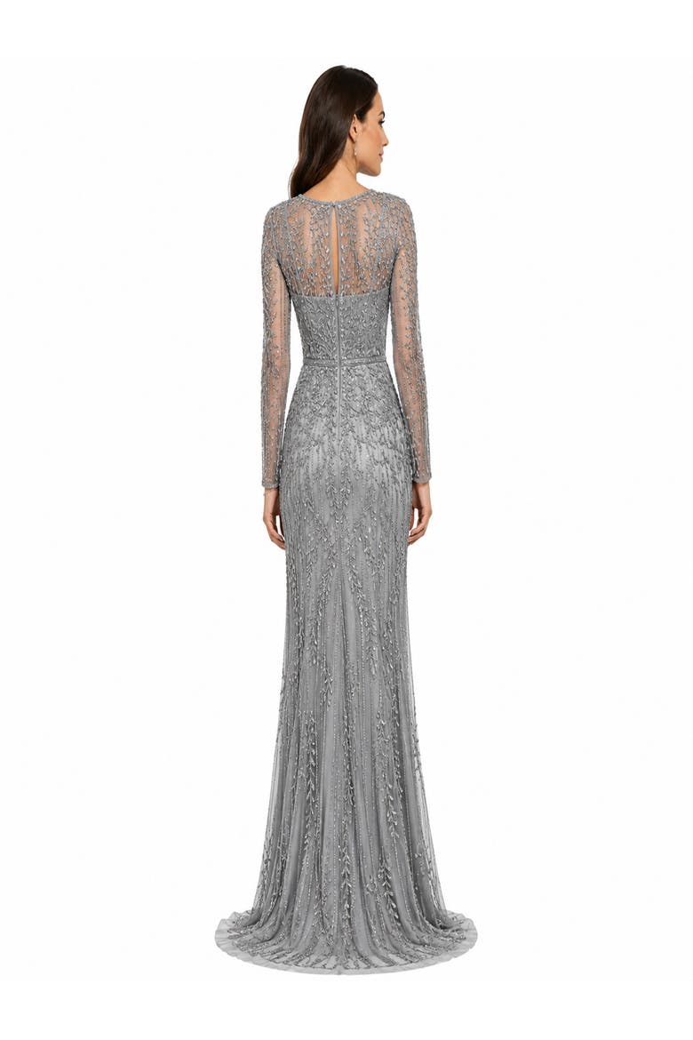 High Neck, Long Sleeve Beaded Gown, Alternate, color, Medium Grey