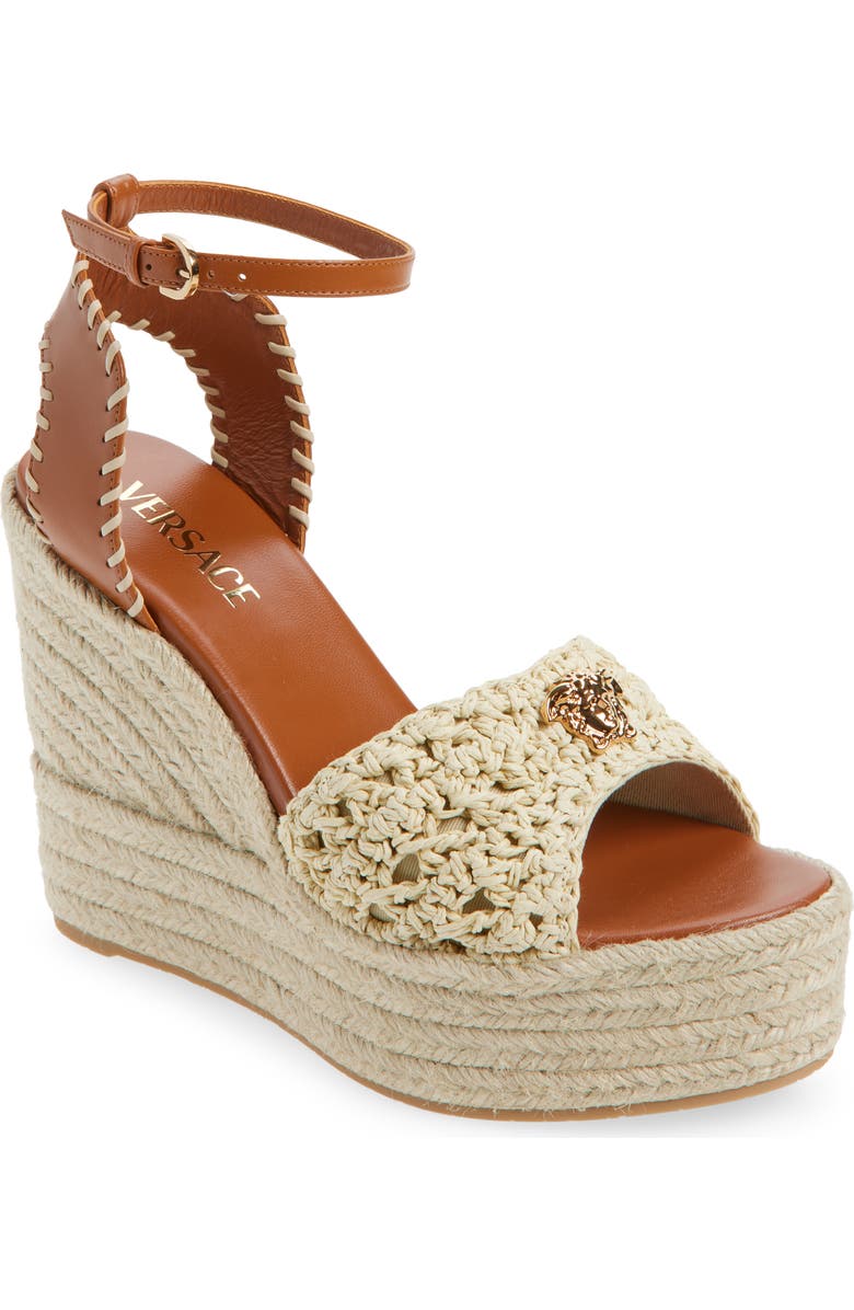 Versace Medusa Espadrille Wedge Sandal, Main, color, Natural Ambrer Gold
