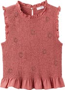 MANGO TEEN Beaded Smocked Ruffle Trim Tank
