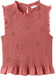 MANGO TEEN Beaded Smocked Ruffle Trim Tank