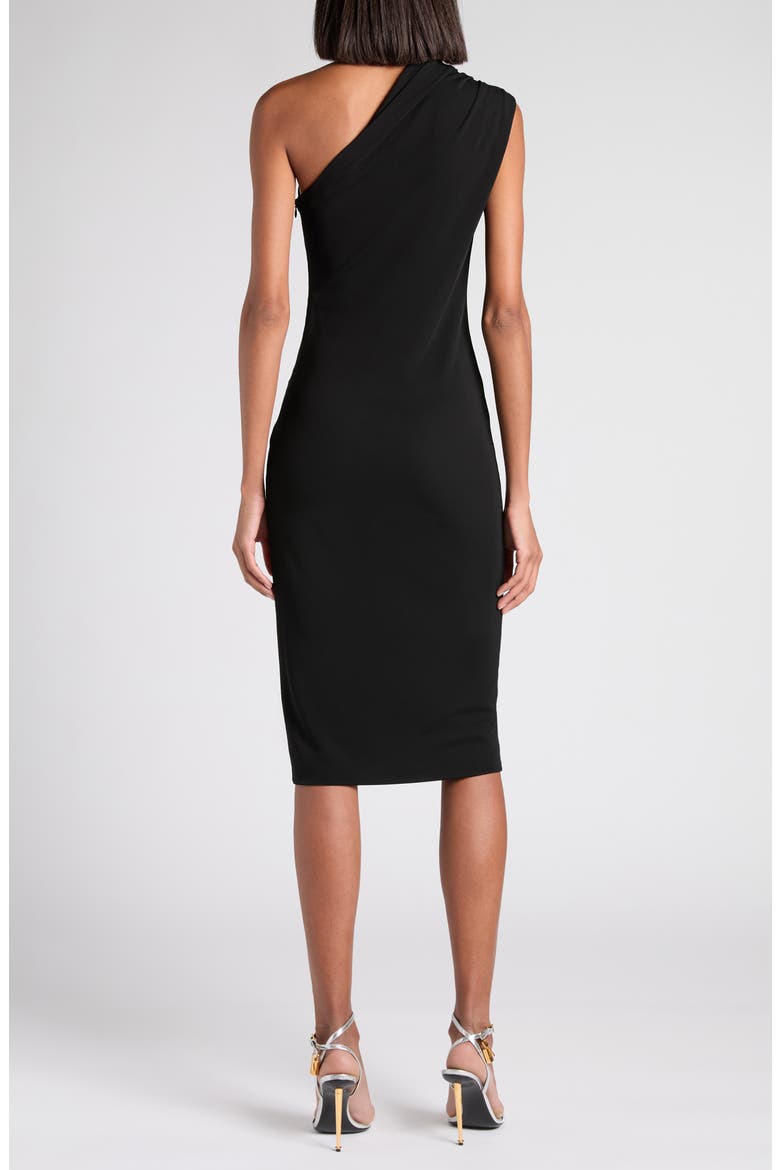 One-Shoulder Crepe Jersey Cocktail Dress, Alternate, color, LB999 BLACK