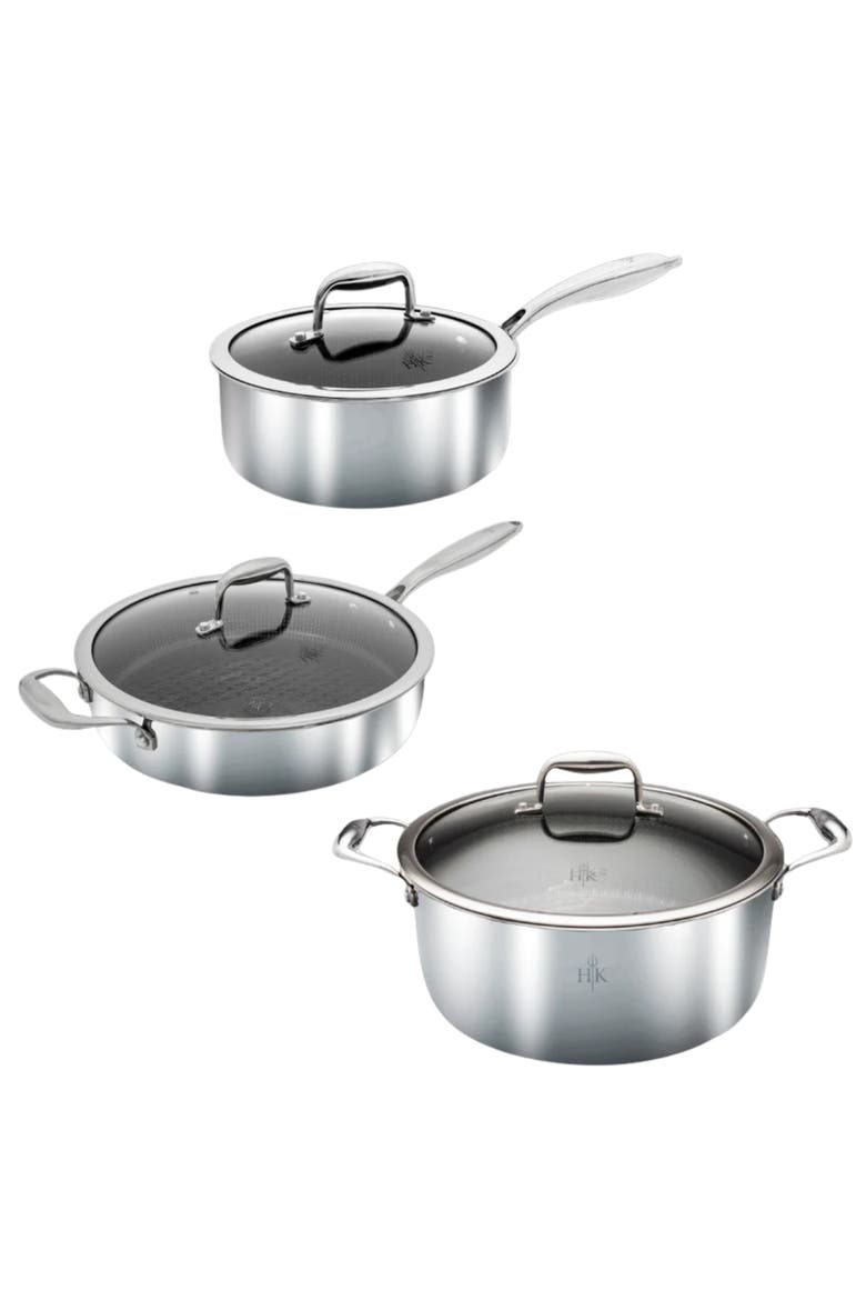 Tri-Clad SS Hybrid 6pc Pot+Lid Set, Alternate, color, Black/SS