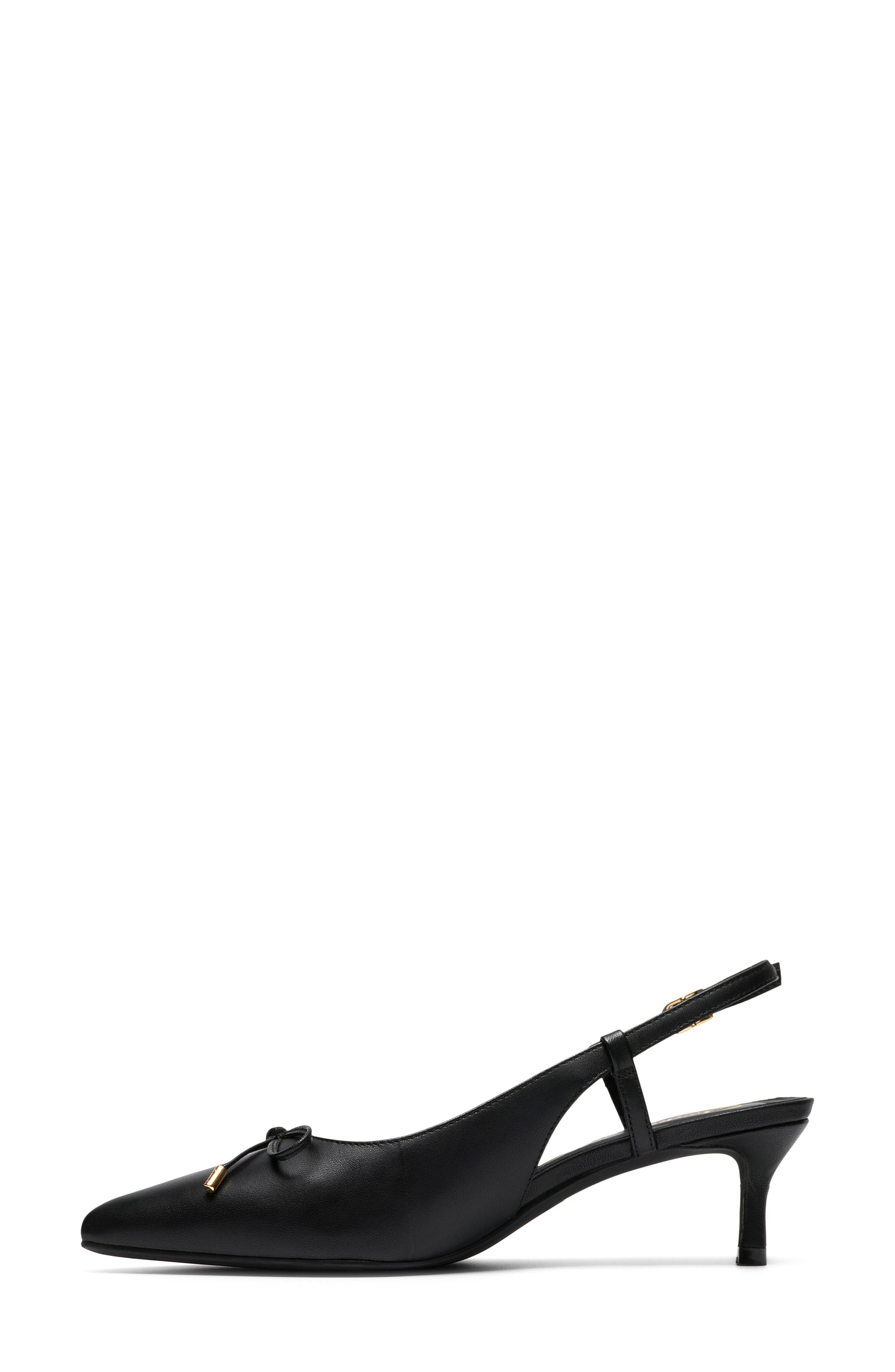 Clarks<sup>®</sup> Zarey Bow Pointed Toe Slingback Pump, Alternate, color, Black Leather