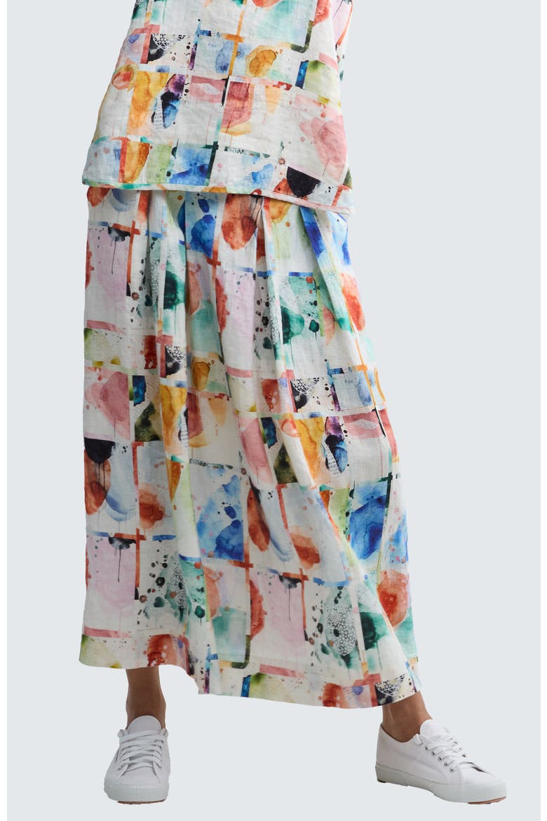 Merina Painterly Print Linen Maxi Skirt, Main, color, Multihued