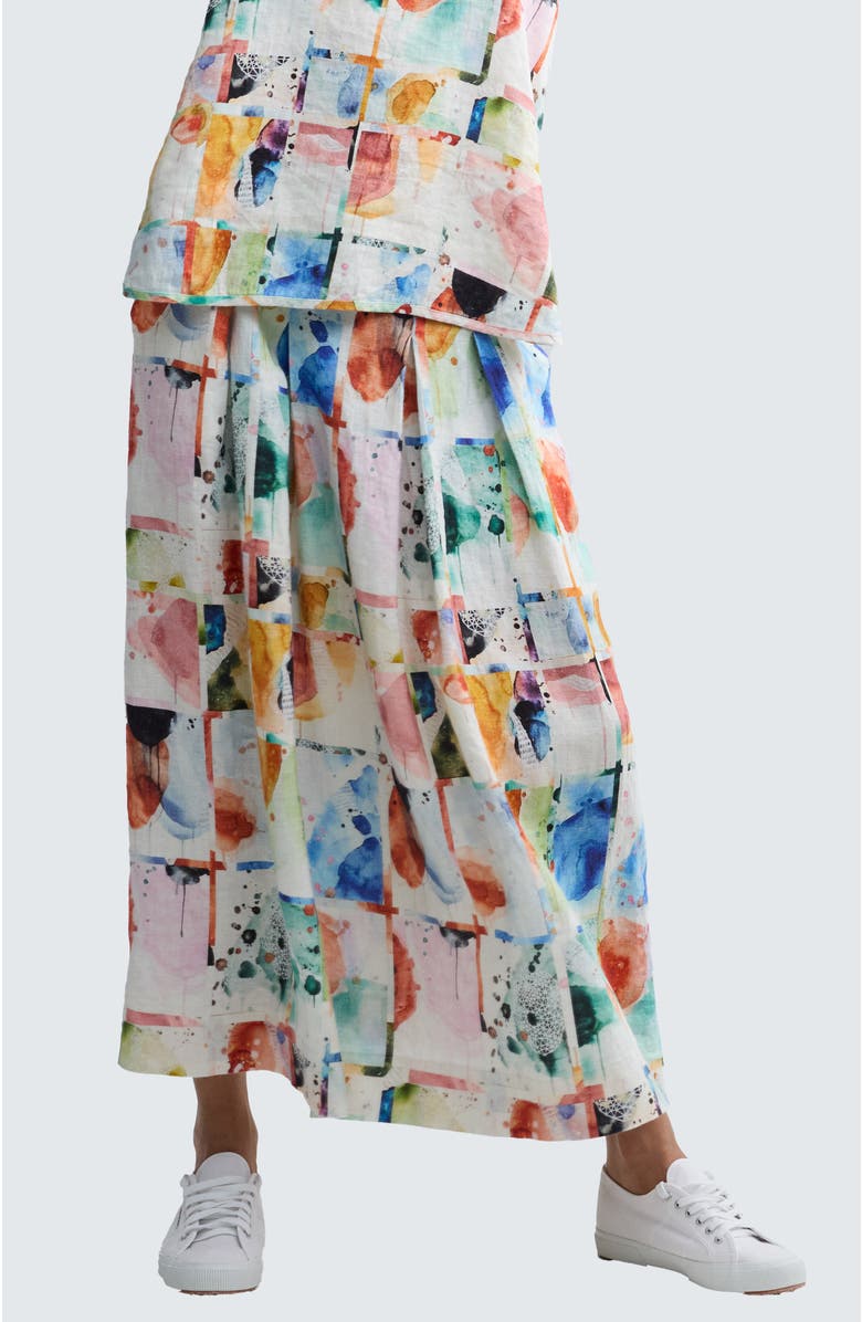 LUUKAA Merina Painterly Print Linen Maxi Skirt, Main, color, Multihued