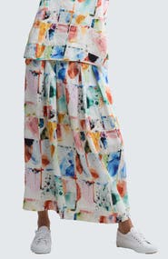 LUUKAA Merina Painterly Print Linen Maxi Skirt