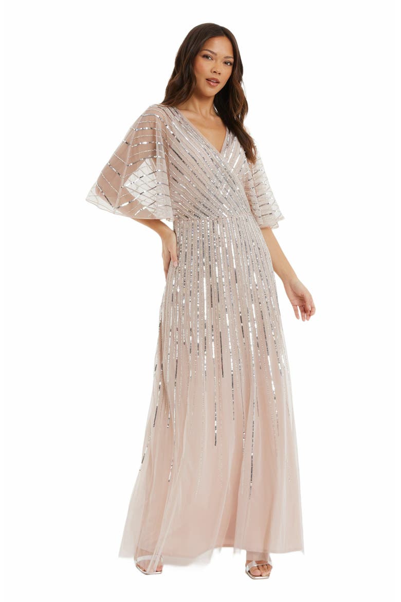 Embellished Sequin Evening Dress, Main, color, Neutral