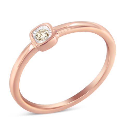 14K Rose Gold Plated Sterling Silver 1/20 cttw Square Cushion Diamond Miracle-Set Promise Ring