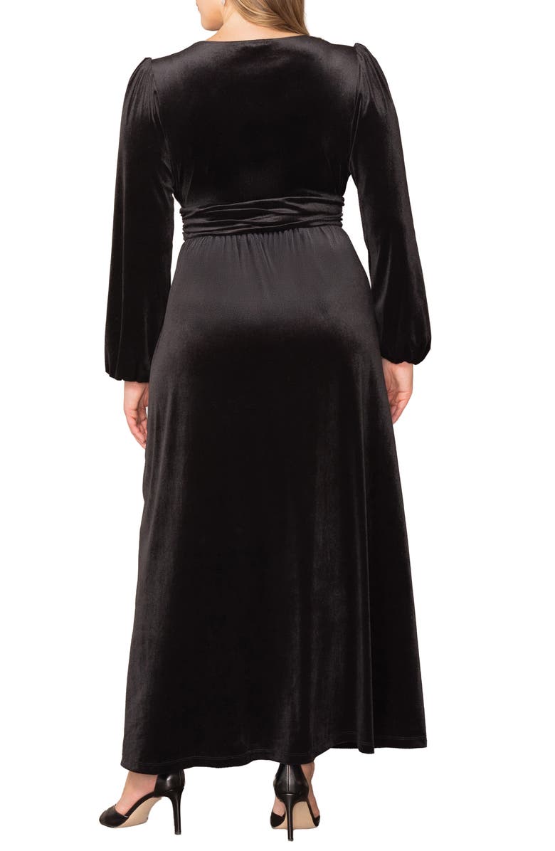 Kiyonna Vivienne Long Sleeve Velvet Gown, Alternate, color, Onyx