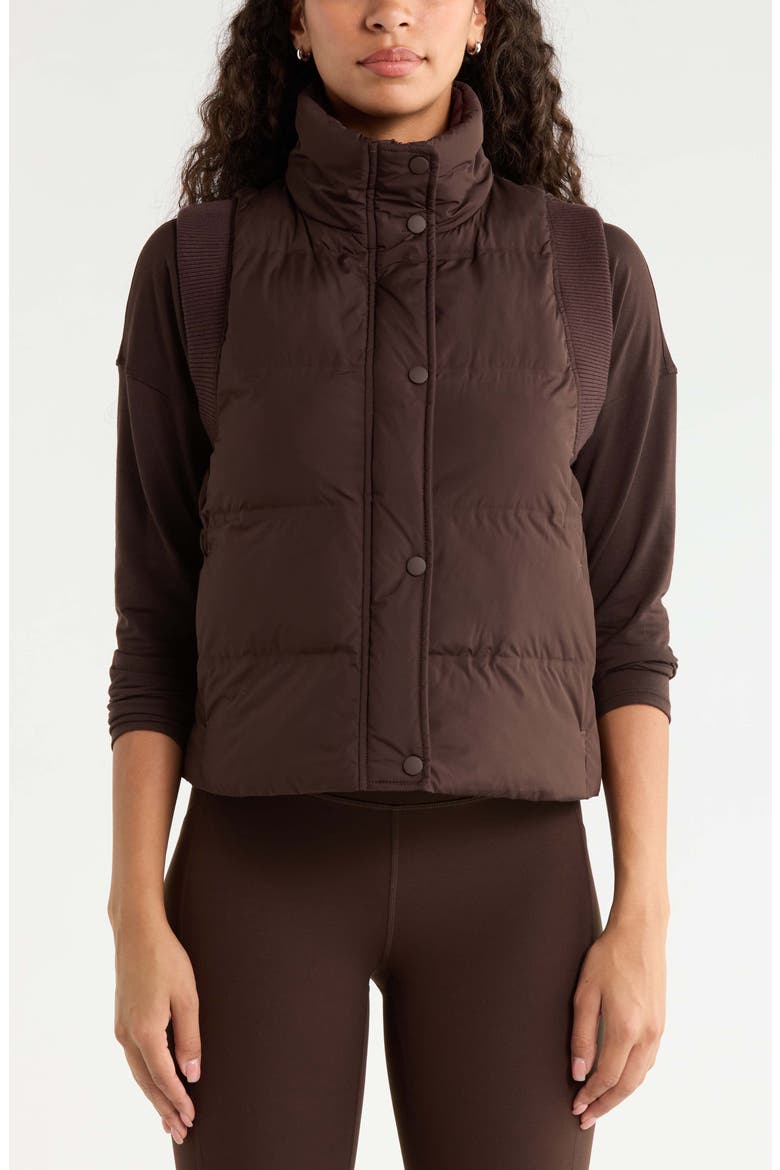 Rib Trim Puffer Vest, Alternate, color, BROWN MOLE