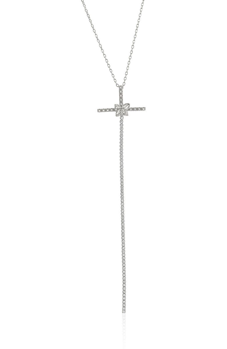 SUZY LEVIAN Cubic Zirconia Floral Cross Pendant Necklace, Main, color, White
