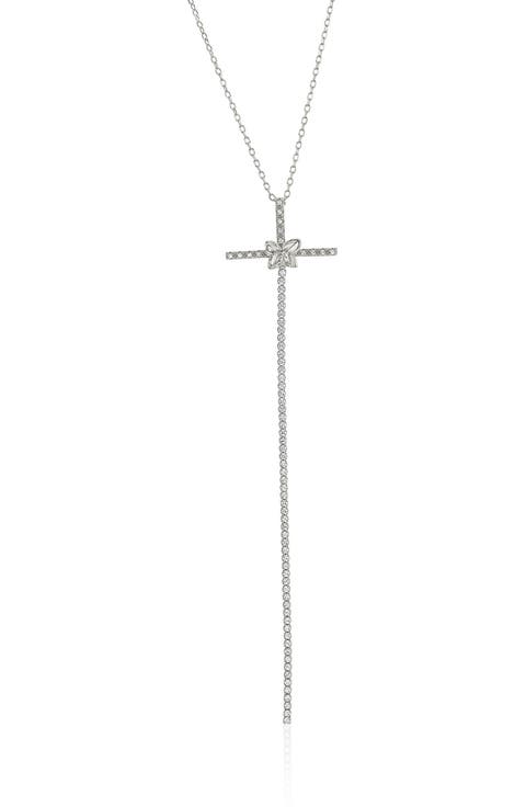 Cubic Zirconia Floral Cross Pendant Necklace