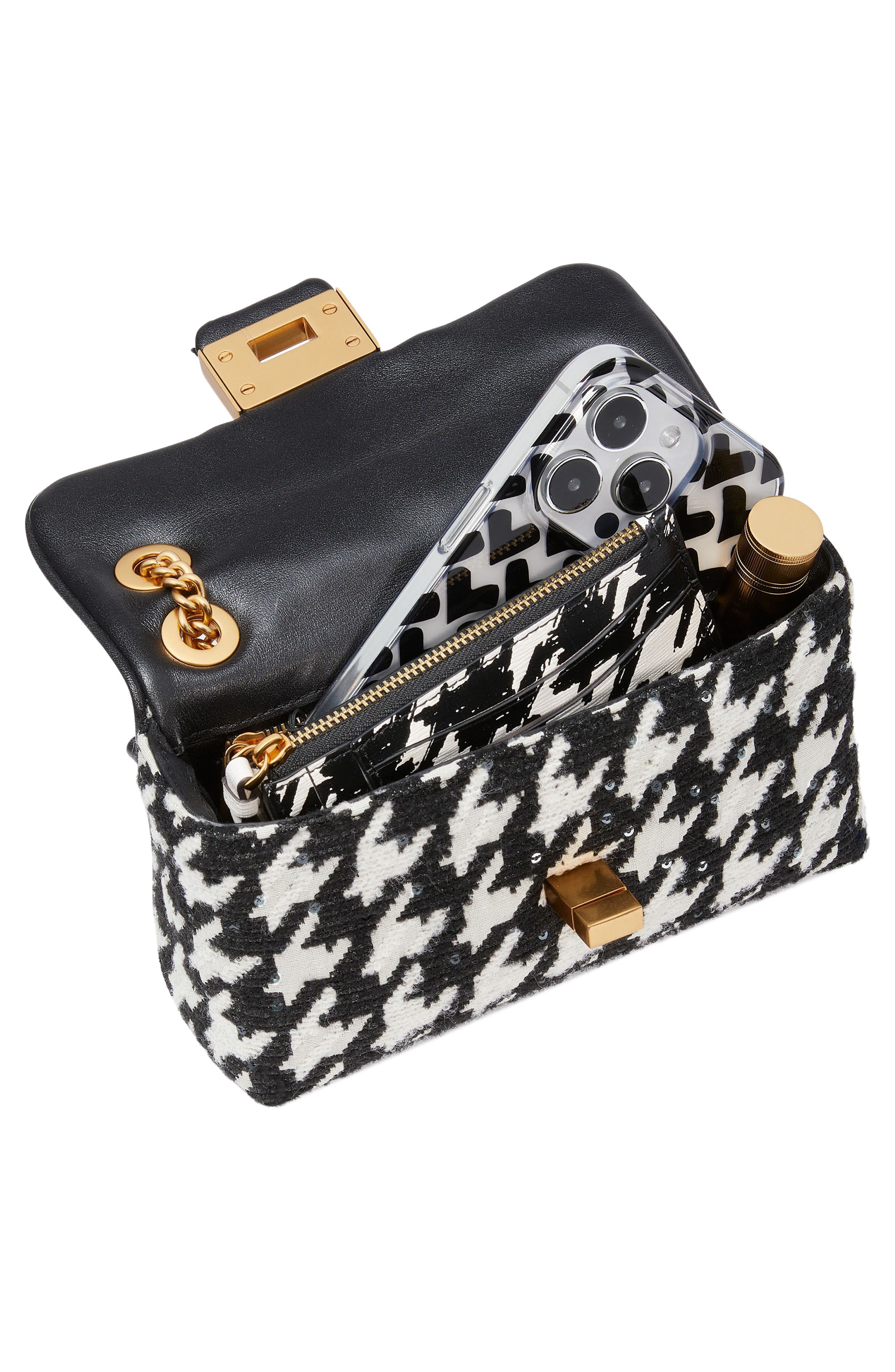 Kate Spade New York evelyn sequin houndstooth convertible crossbody bag, Alternate, color, 