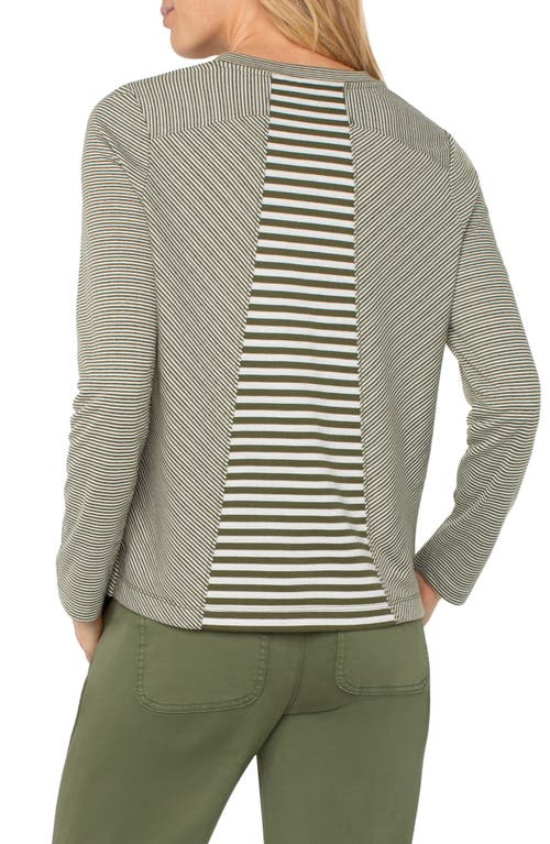 Liverpool Los Angeles Mixed Stripe Long Sleeve Double Knit Jersey Top In Green