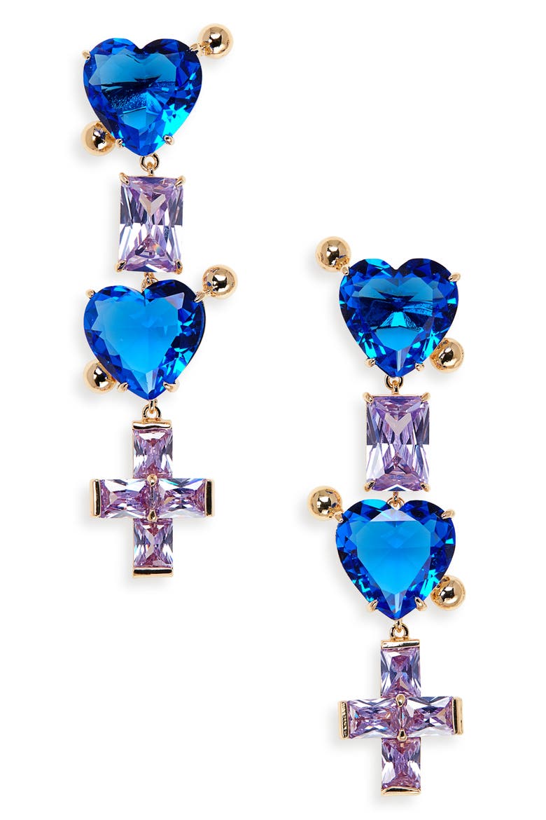 Cubic Zirconia Heart & Cross Drop Earrings (Nordstrom Exclusive), Main, color, 18 KT GOLD PLATED BRASS