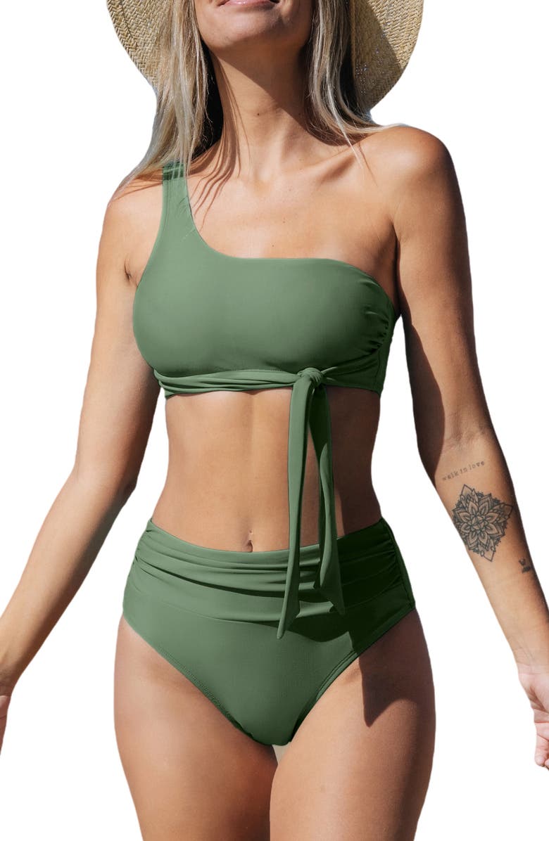 Cupshe One-Shoulder Bikini Top & High Waist Bottoms Set, Main, color, 