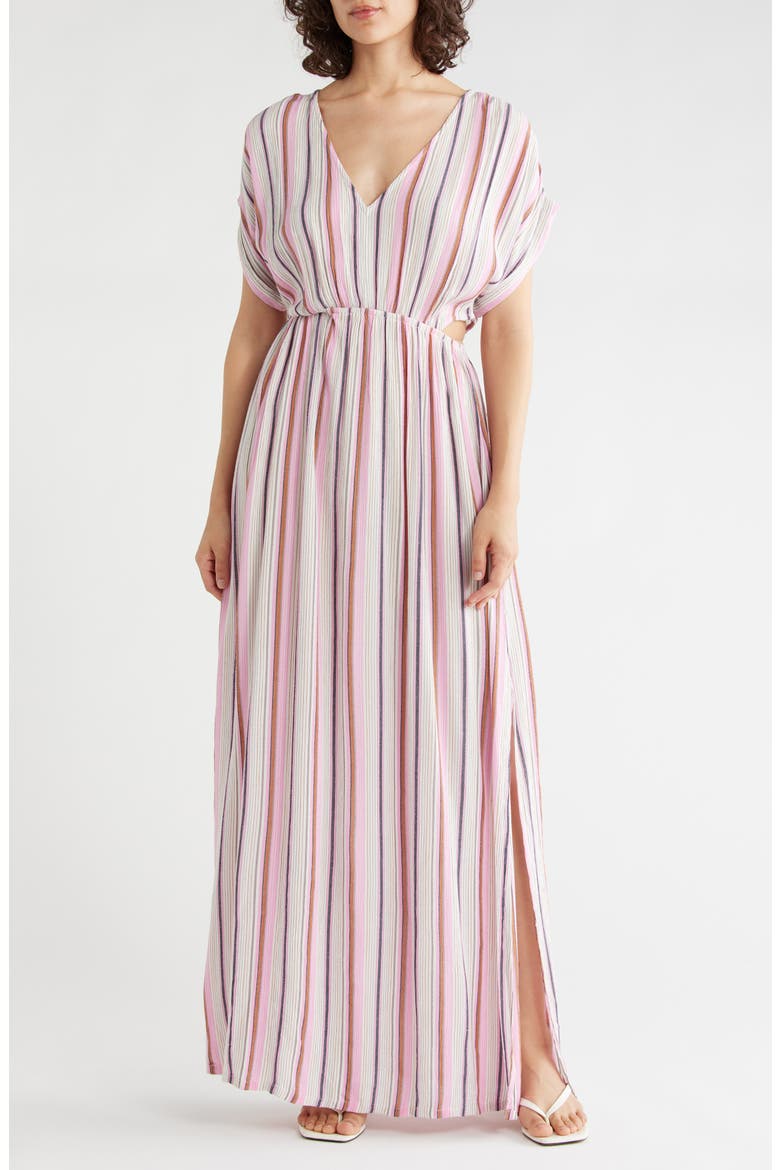 Short Sleeve Cutout Maxi Dress, Main, color, NATURAL/ PINK