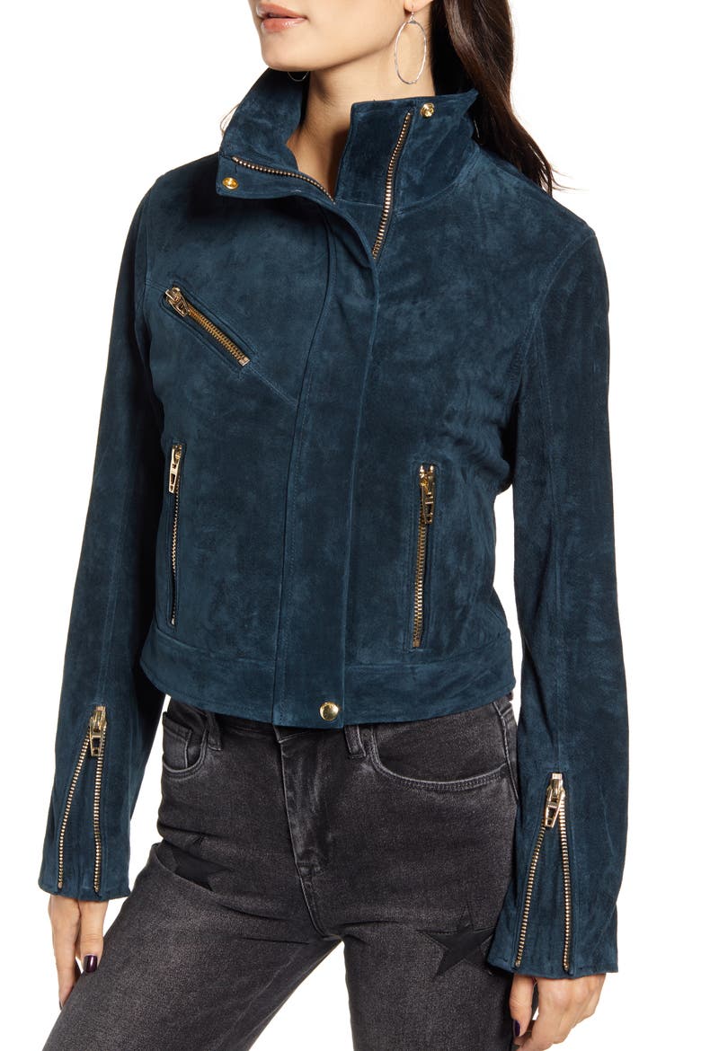 Suede Moto Jacket, Alternate, color, GALACTIC TEAL