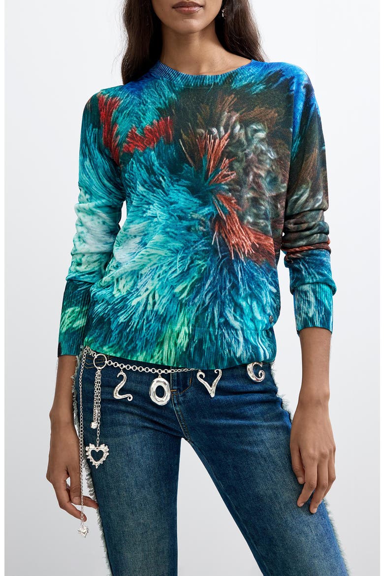 Graphic Lightweight Crewneck Sweater, Main, color, TURQUOISE