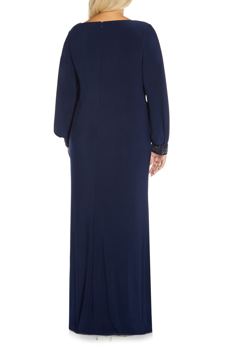Adrianna Papell Draped Beaded Long Sleeve Jersey Gown, Alternate, color,
