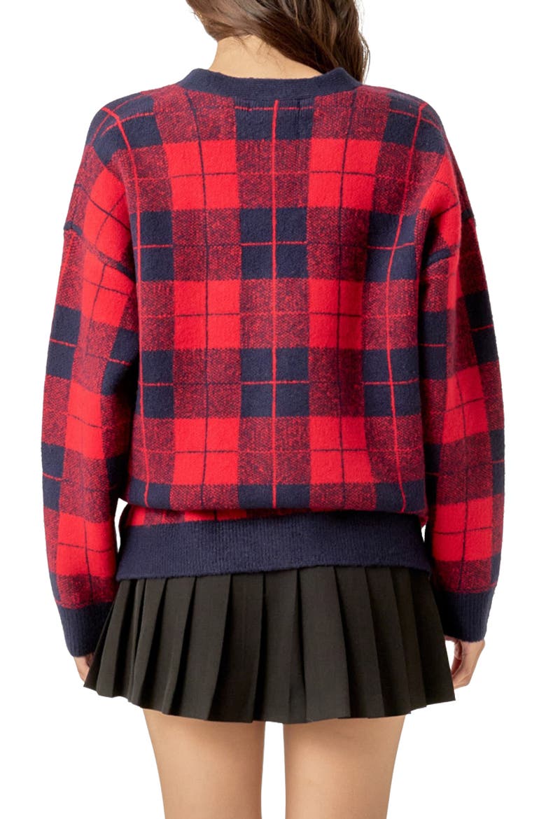 Oversize Check Cardigan, Alternate, color, BURGUNDY