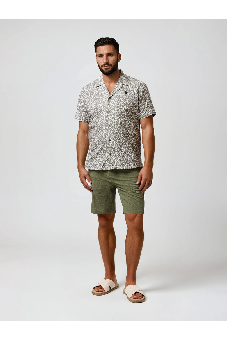 Linen Skull Floral SS Resort Shirt, Main, color, Olive