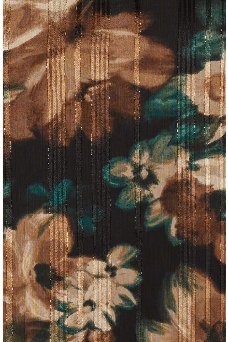 Metallic Floral Ruffle Sleeve Top, Alternate, color, EVERGREEN MULTI