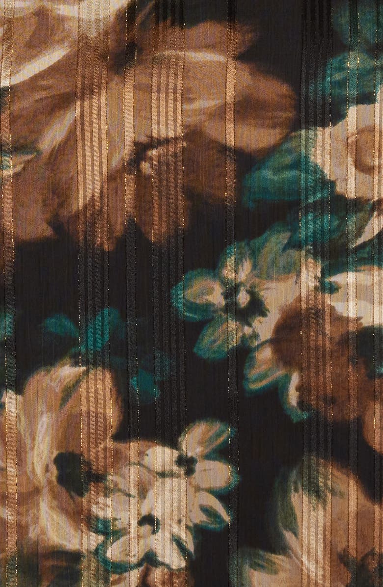 KASPER Metallic Floral Ruffle Sleeve Top, Alternate, color, Evergreen Multi