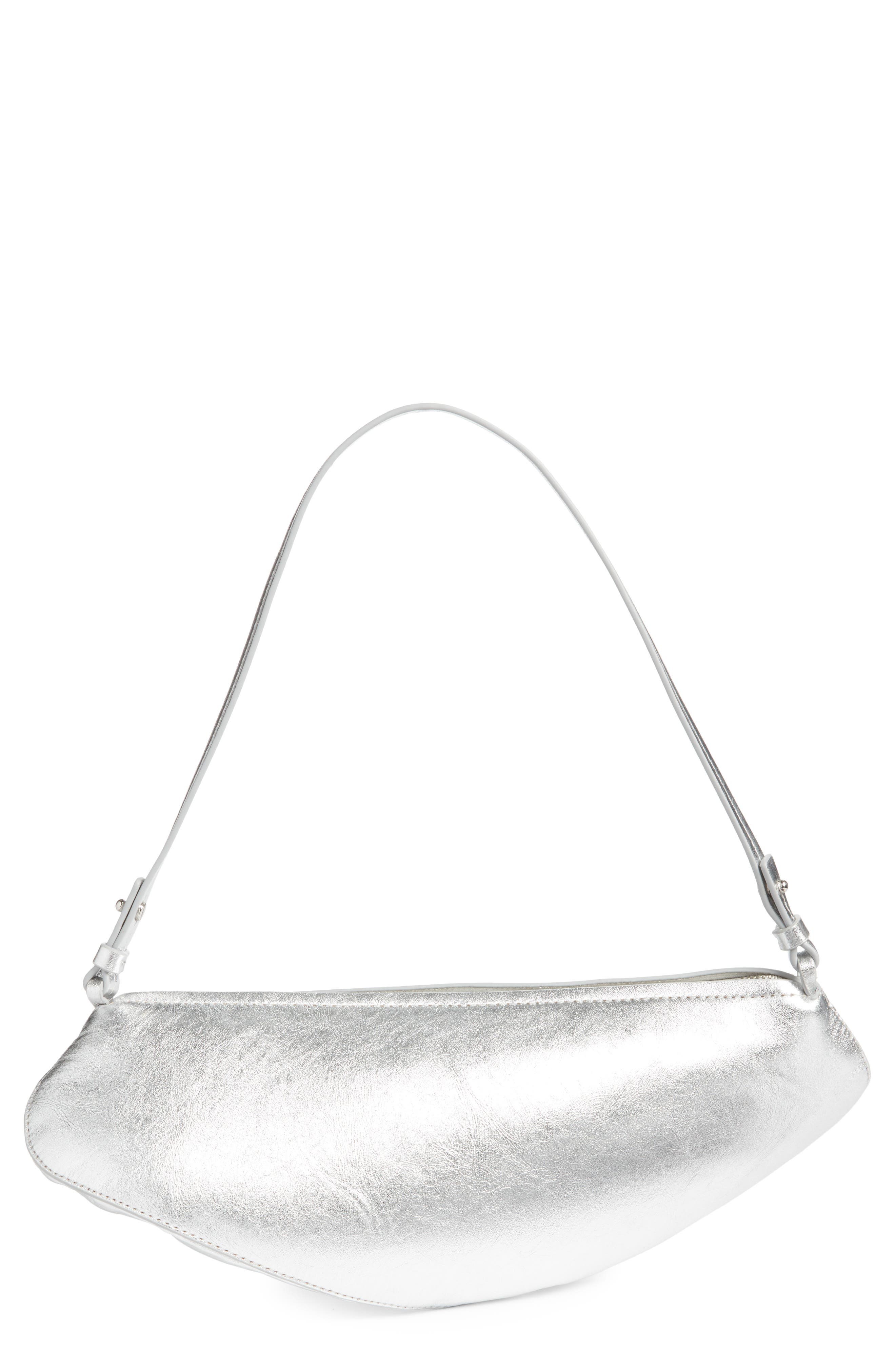 Leather Clutch, Main, color, SILVER