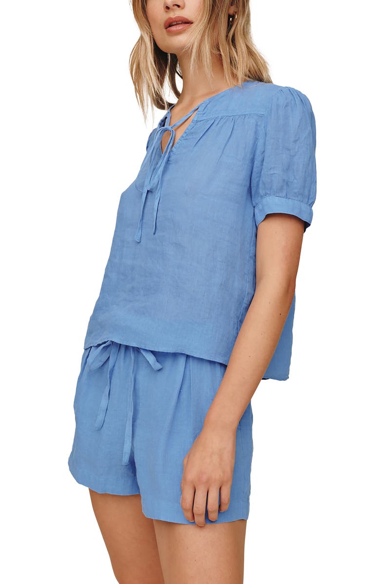 Bella Dahl Flowy Puff Sleeve Linen Top, Main, color, Ocean Blue
