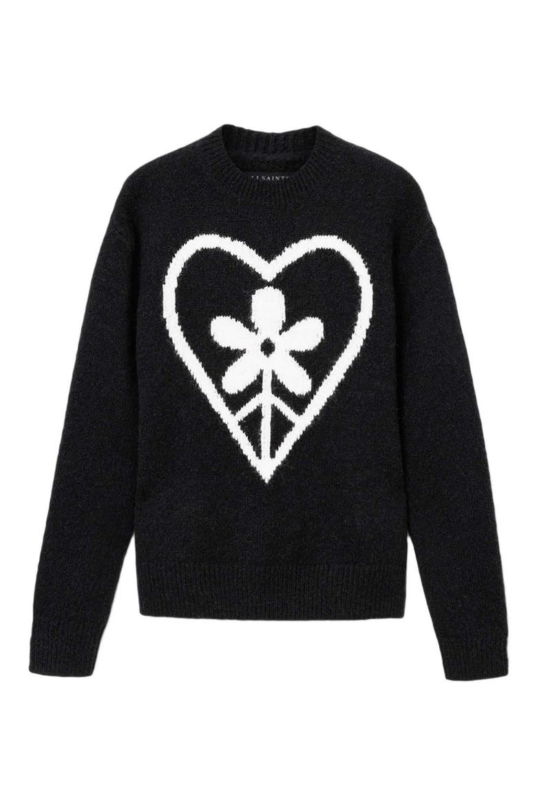 Finden Heart Merino Wool & Alpaca Blend Crewneck Sweater, Alternate, color, BLACK