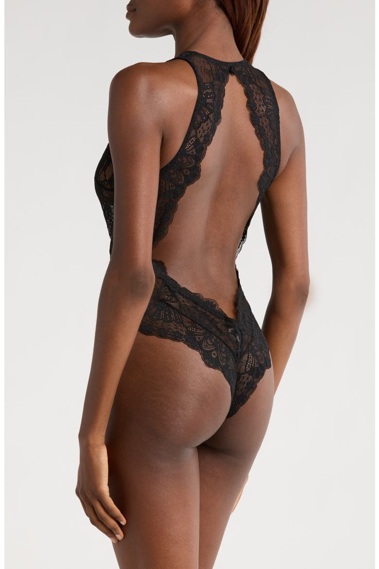La Chamade Cutout Lace Teddy, Alternate, color, BLACK