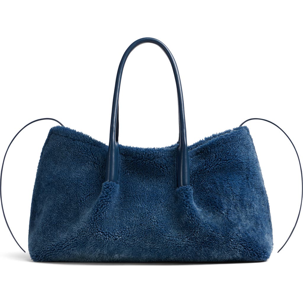 Bottega Veneta Pinacoteca Reversible Denim Print Suede & Genuine Shearling Tote