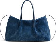 Bottega Veneta Pinacoteca Reversible Denim Print Suede & Genuine Shearling Tote